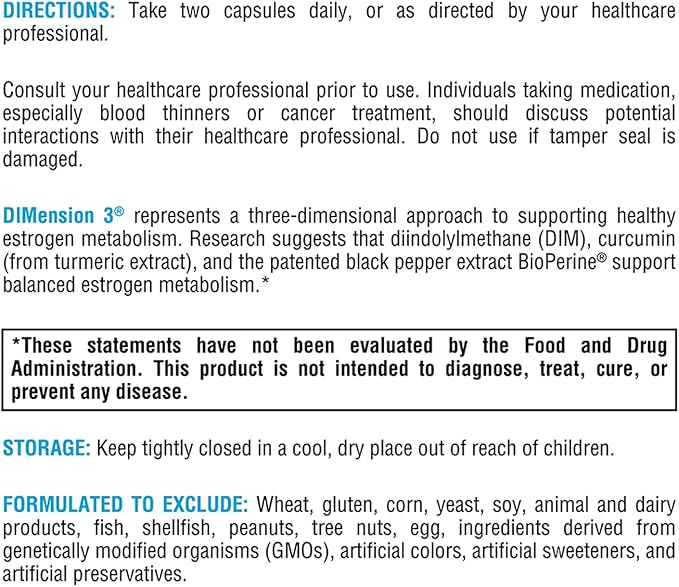 XYMOGEN Dimension 3 - Diindolylmethane DIM Supplement with Curcumin + BioPerine - Supports Healthy Estrogen Detox, Hormonal Balance for Women and Men - Menopause Relief + PMS Support (240 Capsules)