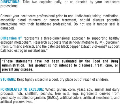 XYMOGEN Dimension 3 - Diindolylmethane DIM Supplement with Curcumin + BioPerine - Supports Healthy Estrogen Detox, Hormonal Balance for Women and Men - Menopause Relief + PMS Support (240 Capsules)