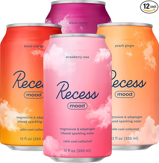 Recess Mood Magnesium Supplement Drink Calming 12 Ounce, 12 (Variety 12 Pack)