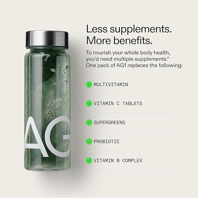 AG1 Greens Powder Supplement | Improve Gut Health | Multivitamin, Probiotic, Gluten Free, Vegan and Keto Friendly | 75 Vitamins (Athletic Greens) - Family Starter Kit