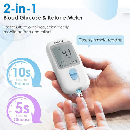 Medilax Ketone Monitor and Glucose Meter Kit 10 Ketone 10 Glucose
