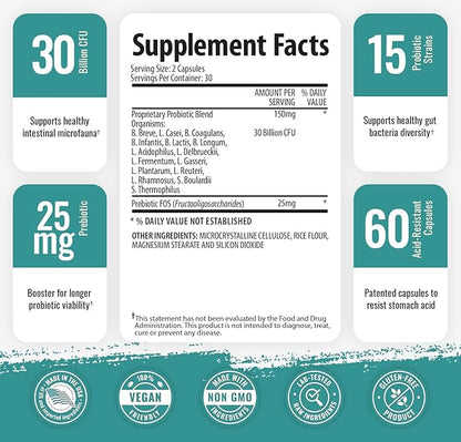 30 Billion CFU Probiotic Supplement 120 Vegetarian