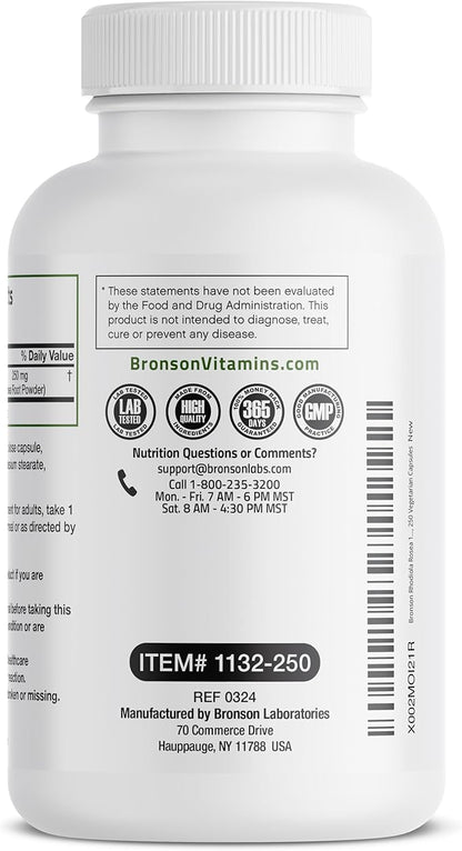 Bronson Rhodiola Rosea Vegetarian Capsules 250 Count