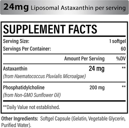 Liposomal 24mg Astaxanthin for MAX Absorption, 180 Softgels