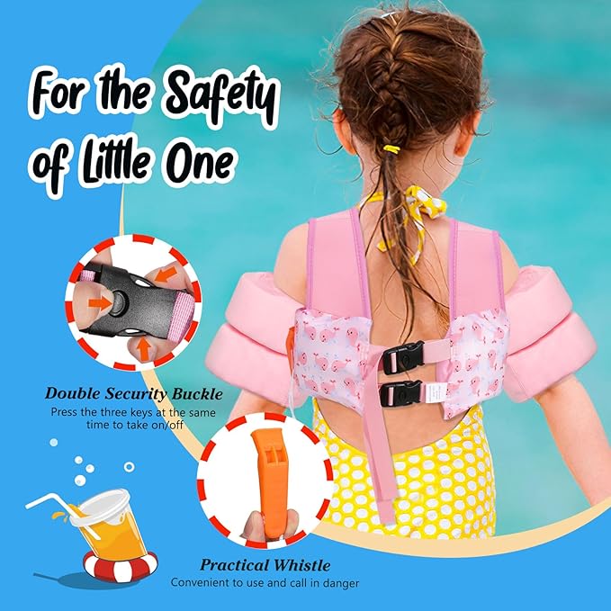 Moko Toddler Swim Vest for Kids, 20-50 lbs/22-66 lbs Clearance Swim Arm Band Cartoon Swimming Wings Pool Float Vests Sleeves Shoulder Straps Arm Floaties for Children Learn to Swim