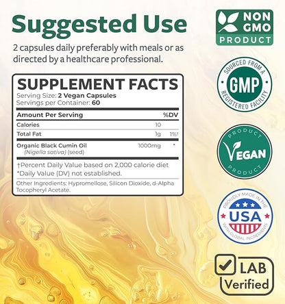 Black Seed Oil 120 Softgel 500mg Each, 1000mg Per 2 Capsule