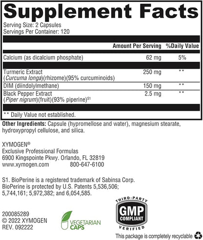XYMOGEN Dimension 3 - Diindolylmethane DIM Supplement with Curcumin + BioPerine - Supports Healthy Estrogen Detox, Hormonal Balance for Women and Men - Menopause Relief + PMS Support (240 Capsules)
