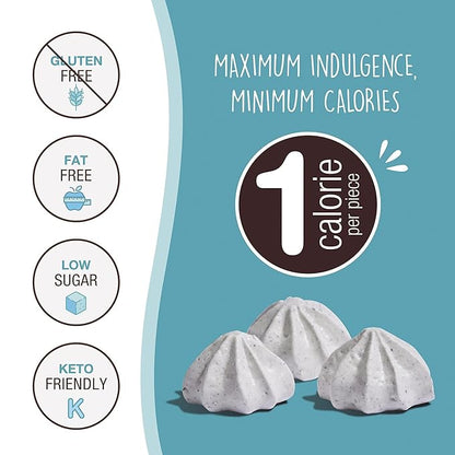 Don't Worry Keto Friendly Meringue Cookies - Cookies & Cream, Only 1 Calorie per piece!, Healthy Candy, Gluten Free Snacks for Adults, Low Carb, Low Sugar Snacks - 4 Pack