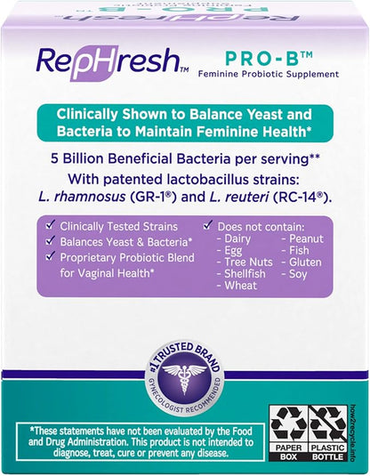 Rephresh Pro-B Probiotic Supplement for Women, 30 Oral Capsules (Pack of 2)