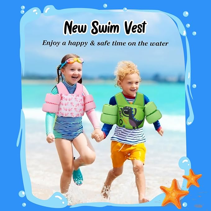 Moko Toddler Swim Vest for Kids, 20-50 lbs/22-66 lbs Clearance Swim Arm Band Cartoon Swimming Wings Pool Float Vests Sleeves Shoulder Straps Arm Floaties for Children Learn to Swim