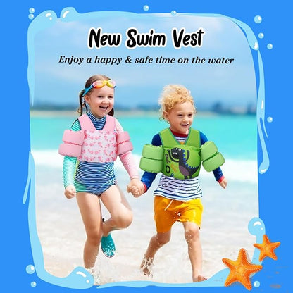 Moko Toddler Swim Vest for Kids, 20-50 lbs/22-66 lbs Clearance Swim Arm Band Cartoon Swimming Wings Pool Float Vests Sleeves Shoulder Straps Arm Floaties for Children Learn to Swim