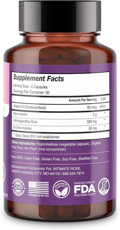 Intimate Rose Myo-Inositol & D-Chiro Inositol Blend - 40:1 Blend Ratio - Women's Daily Wellness Support - Vitamin D & Ashwagandha, 3 Bottles