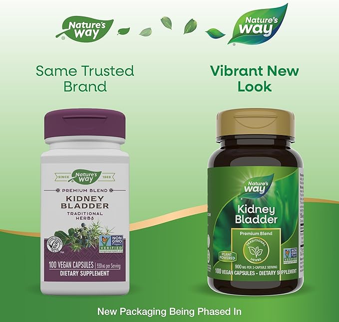 Nature's Way Kidney Bladder Premium Blend, Traditional Herbs Supplement, 900 mg per 2-Capsule Serving, Non-GMO Project Verified, Vegan, 100 Capsules (Packaging May Vary)