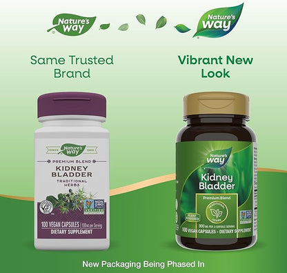 Nature's Way Kidney Bladder Premium Blend, Traditional Herbs Supplement, 900 mg per 2-Capsule Serving, Non-GMO Project Verified, Vegan, 100 Capsules (Packaging May Vary)