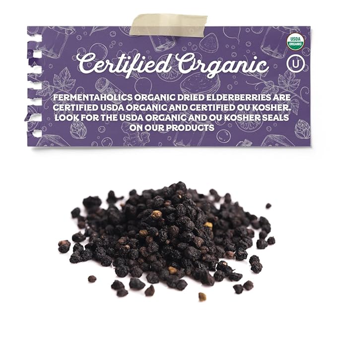 FERMENTAHOLICS | USDA Organic Dried Elderberries 8 oz