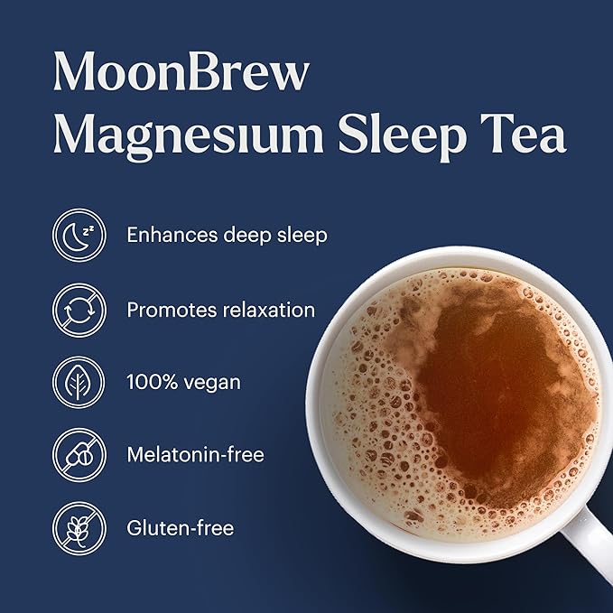 MoonBrew Magnesium Sleep Tea: Natural Melatonin-Free 14 Superfoods Whole30 & 30 Servings (4) Pack