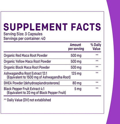 6-in-1 Organic Maca Root & Ashwagandha Capsules 1710mg w/DHEA & Black Pepper Fruit Extract - Maca Root Capsules for Women & Men - Energy, Mood, and Bone Support Supplement, 360 Capsules (3 Pack)