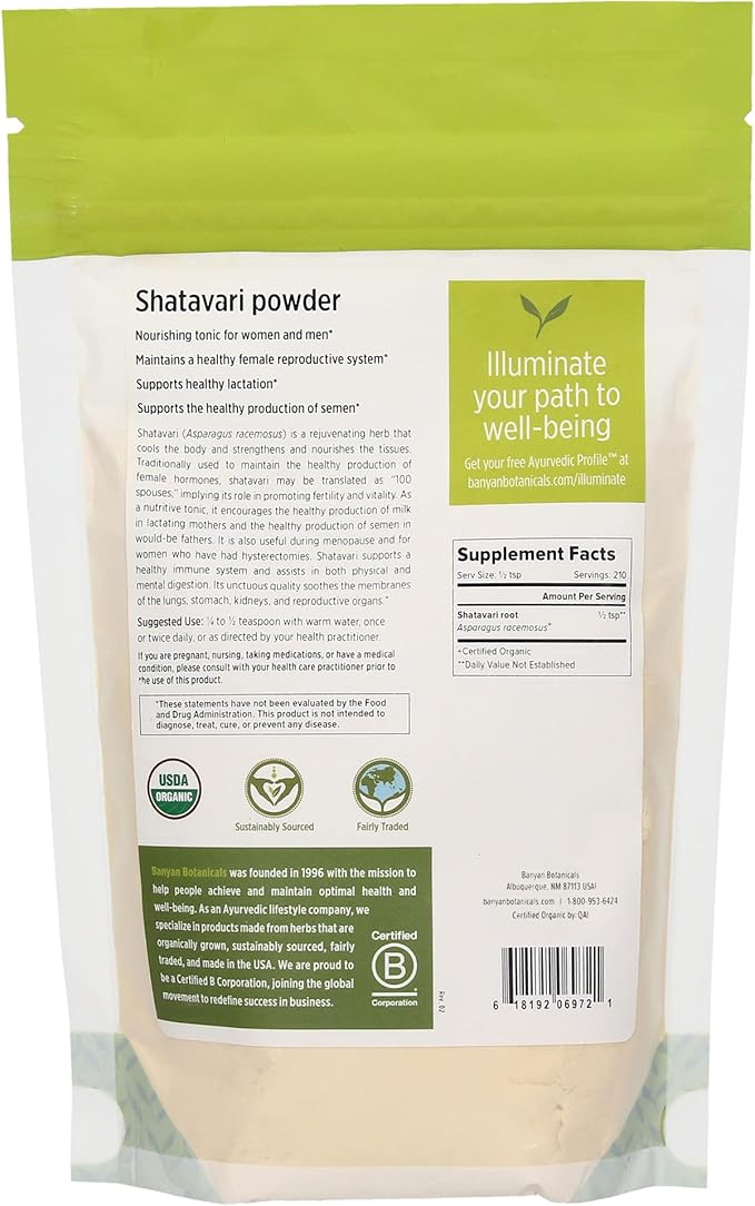 Banyan Botanicals Organic Shatavari Powder – 1/2lb. ­–