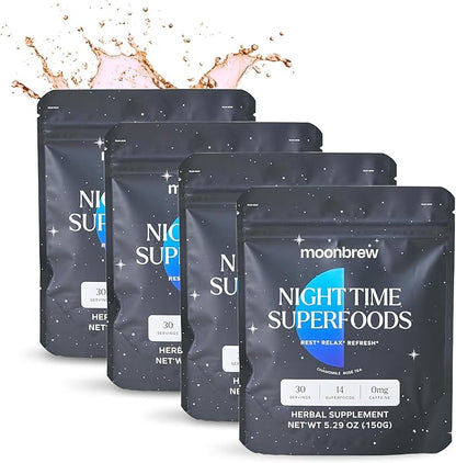 MoonBrew Magnesium Sleep Tea: Natural Melatonin-Free 14 Superfoods Whole30 & 30 Servings (4) Pack