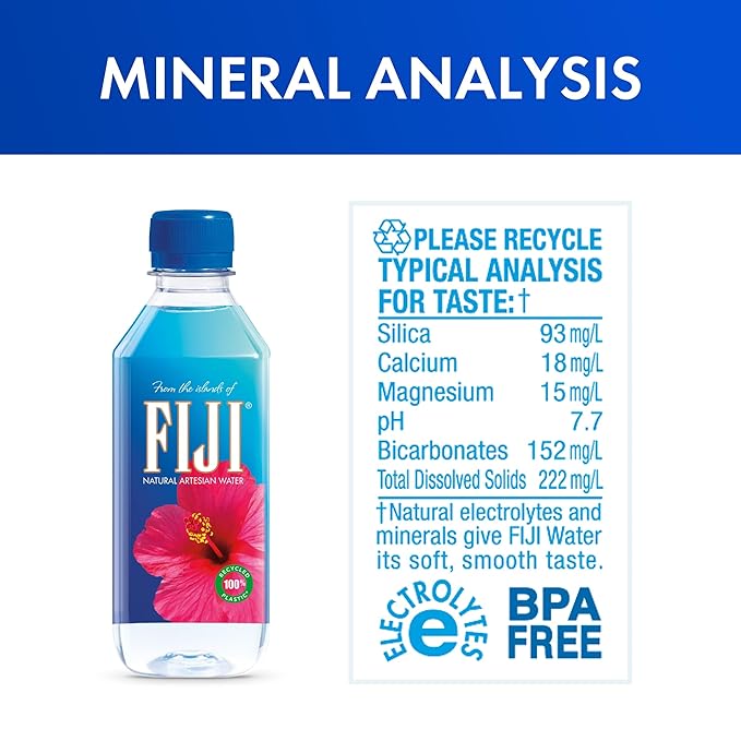 FIJI Natural Artesian Water 330 mL / 11.15 Fl Ounce Bottle (Pack of 6) - 100% Recycled Plastic