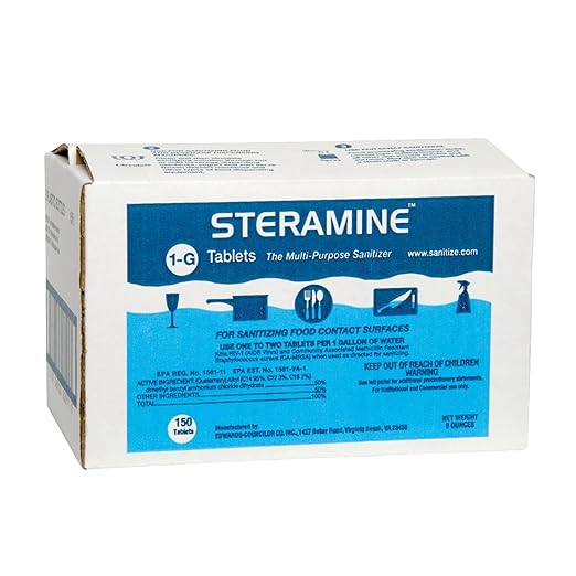6 x Steramine Quaternary Sanitizing Tablets, 1-G, 150 150 Sanitizer 6 Bottles