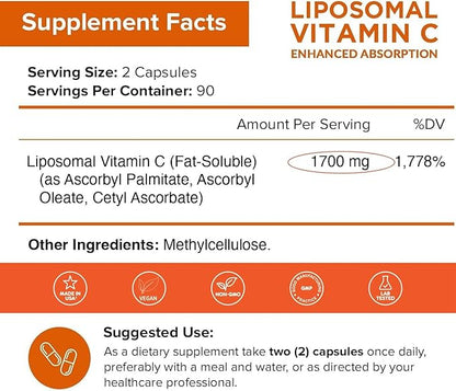 NutriFlair Liposomal Vitamin C 1700mg, 180 Capsules