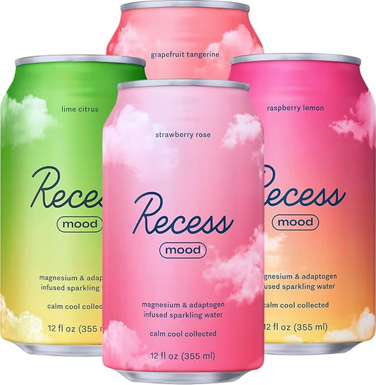 Recess Mood Magnesium Supplement Drink Calming 12 Ounce, 12 (Variety 12 Pack)