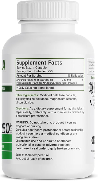 Bronson Rhodiola Rosea Vegetarian Capsules 250 Count