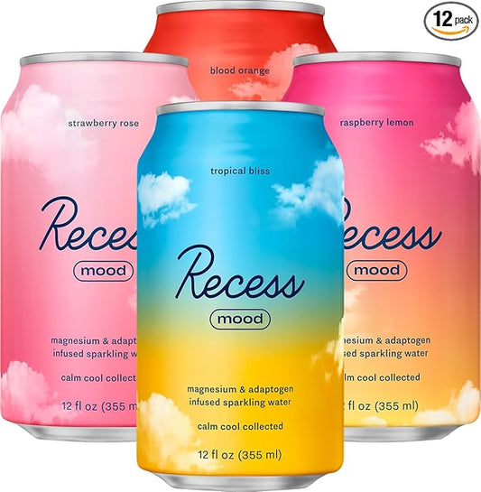 Recess Mood Magnesium Supplement Drink Calming 12 Ounce, 12 (Variety 12 Pack)