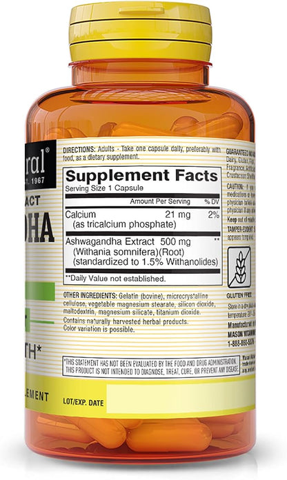 MASON NATURAL, Ashwagandha 500 mg, Adaptogens 180 Day