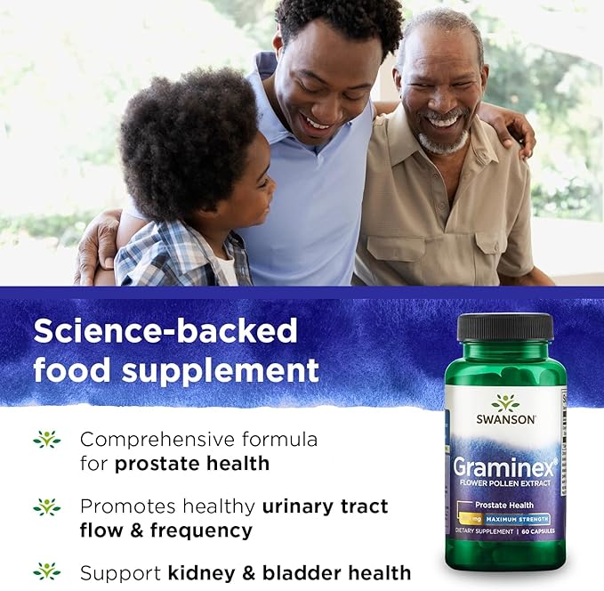 Swanson Maximum Strength Graminex Flower Pollen Extract - Supports Prostate Health, Urinary Tract Function, and Kidney Health - Mens Health Supplement - (60 Capsules, 500mg Each) (4 Pack)