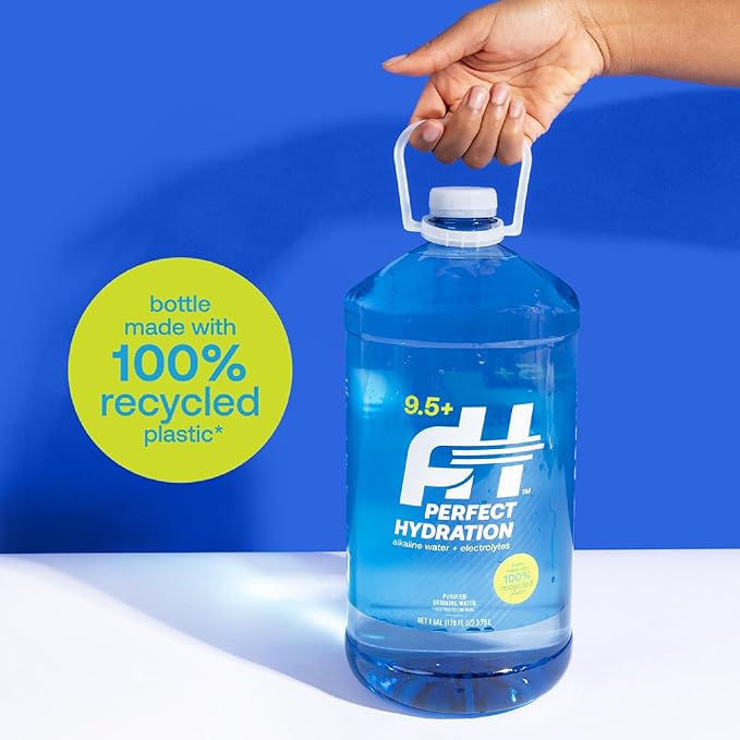 Perfect Hydration 9.5+ pH Alkaline Drinking Water, Electrolyte Minerals for Taste, 8 Gallons (2 Cases of 128 fl oz Jugs)