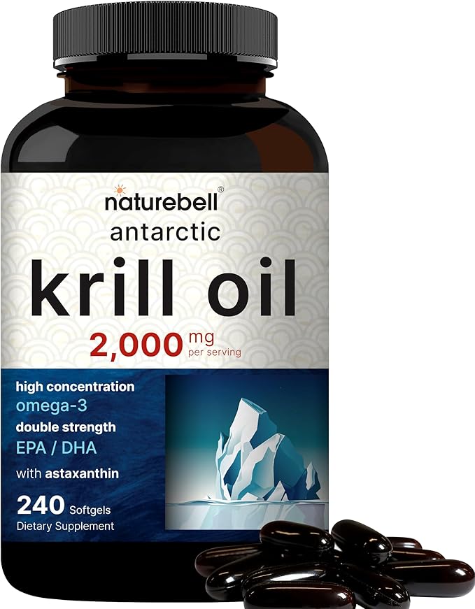 Antarctic Krill Oil 2000mg Supplement, 240 3X Strength Omega-3s, EPA 240mg + 160mg + 800mcg –