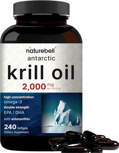 Antarctic Krill Oil 2000mg Supplement, 240 3X Strength Omega-3s, EPA 240mg + 160mg + 800mcg –