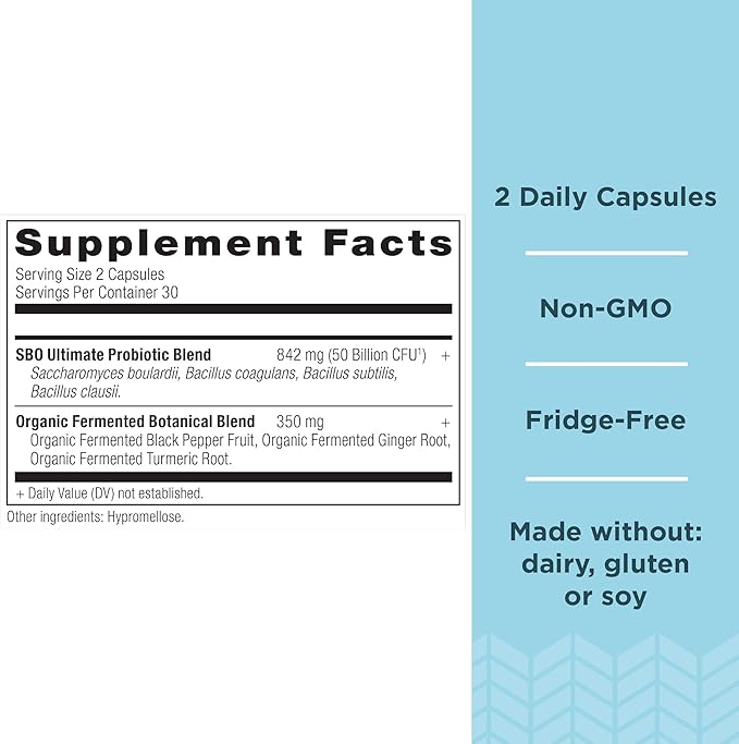Ancient Nutrition Probiotics, SBO Probiotics Ultimate 50 Billion 60 Capsules (2 Pack)