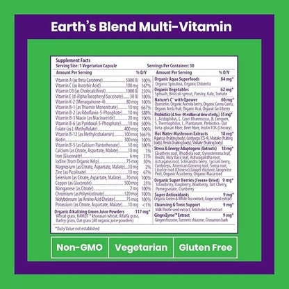 Paradise Herbs, Earth's Blend, Multivitamin, 48 Organic B12, C, K2, Daily 30