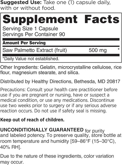 DOCTORS' PREFERRED Saw Palmetto Supplement for Health and Well-Being—500 mg/Serving | 90 Capsules