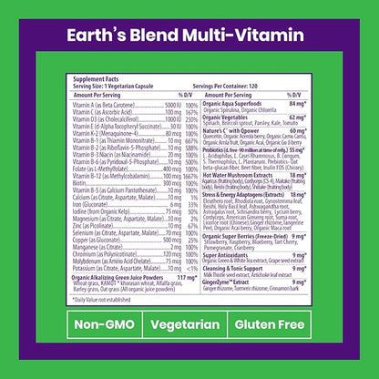 Paradise Herbs, Earth's Blend, Multivitamin, 48 Organic B12, C, K2, Unflavored, 120