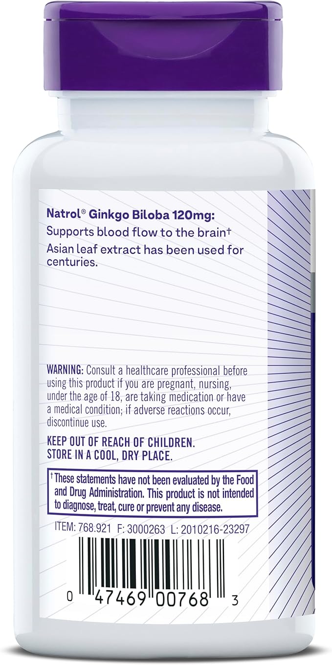 Natrol Brain Health Ginkgo Biloba 120mg, 60 Capsules, 60 Day