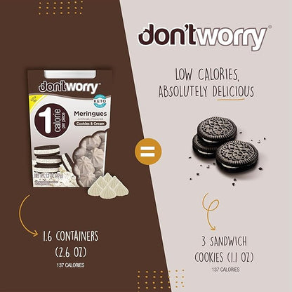 Don't Worry Keto Friendly Meringue Cookies - Cookies & Cream, Only 1 Calorie per piece!, Healthy Candy, Gluten Free Snacks for Adults, Low Carb, Low Sugar Snacks - 4 Pack