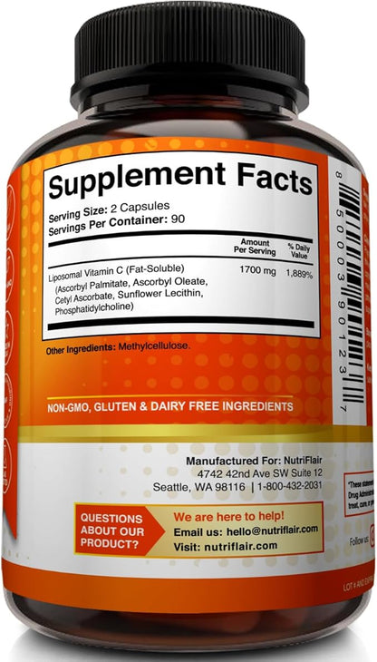 NutriFlair Liposomal Vitamin C 1700mg, 180 Capsules