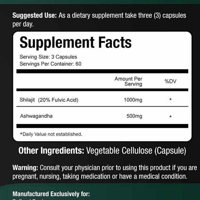 Shilajit Supplement 1000mg & Ashwagandha Supplements 500mg (180 (180 Capsules) (20% Fulvic