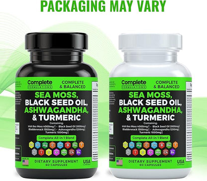 4000mg Sea Moss Supplement Blend 2000mg Ashwagandha 1200mg Turmeric 1000mg Bladderwrack 1500mg, Burdock 1000mg & D3 with