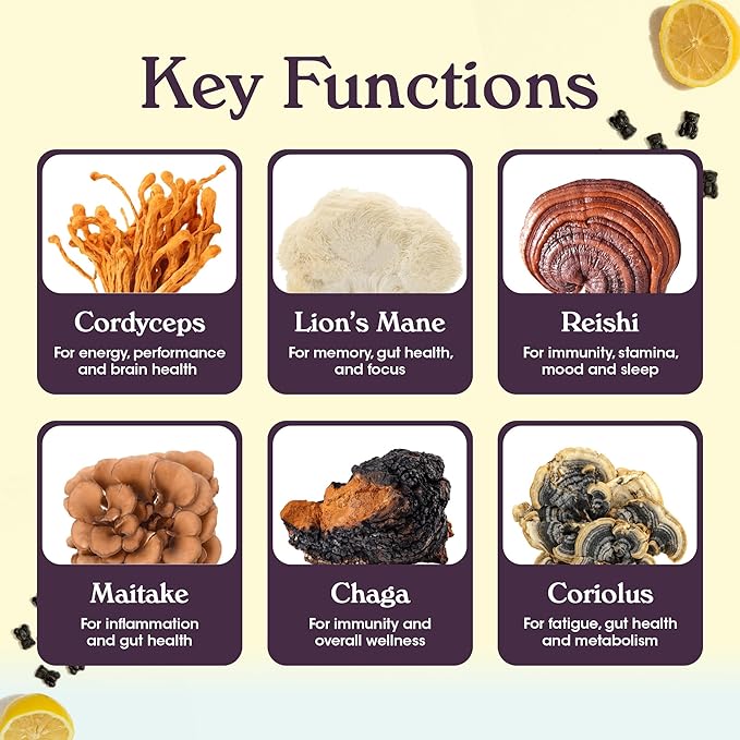 Nutrops Functional Nootropics Mushroom Gummies for adult, Herbal Brain Supplement Gummy, Energy, Brain Health, Cognitive Support, Focus - Lions Mane, Reishi, Chaga, Cordyceps, Coriolus Blend, 28 serve