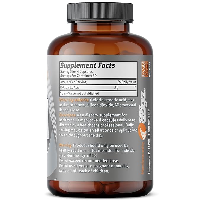 DAA D-Aspartic Acid 3g Daily Dose 30 Day Supply, 120 Capsules