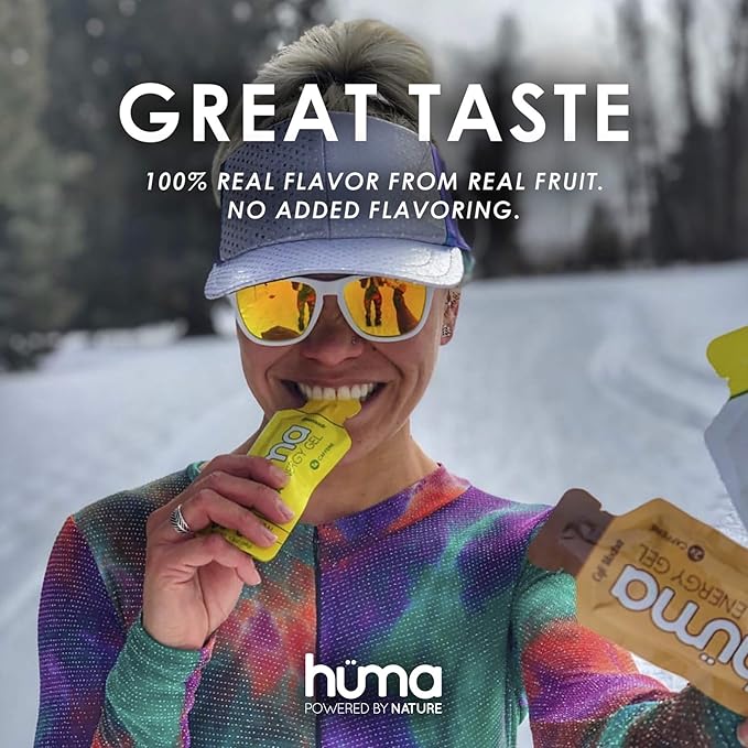 Huma Chia Energy Gel, Raspberries, 24 Gels, 1x Caffeine - Sports Nutrition for Endurance Exercise