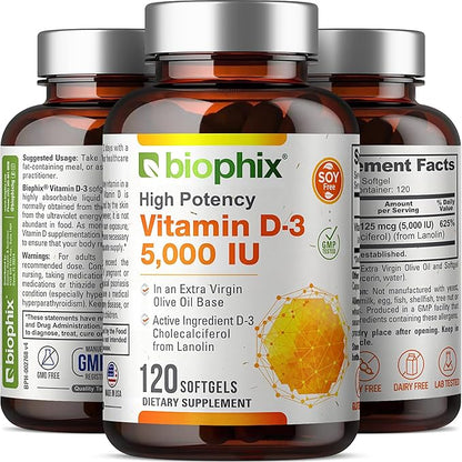 biophix Vitamin D-3 5000 IU 120 Softgels K2 …