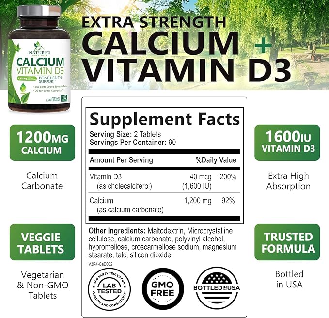 Calcium 1200 mg Plus Vitamin D3, 180 Tablets