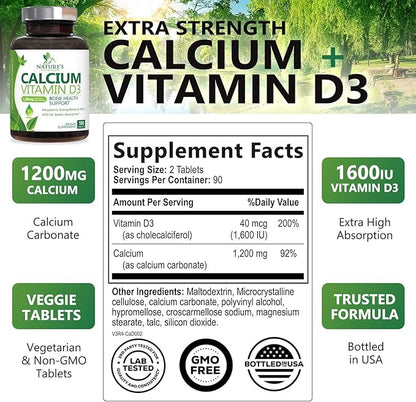 Calcium 1200 mg Plus Vitamin D3, 180 Tablets