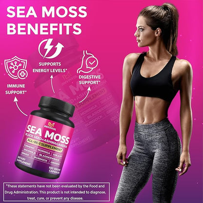 BMVINVOL Sea Moss 6000mg Black Seed 4000mg Shilajit 2000mg Ashwagandha 2000mg + 100 Capsules